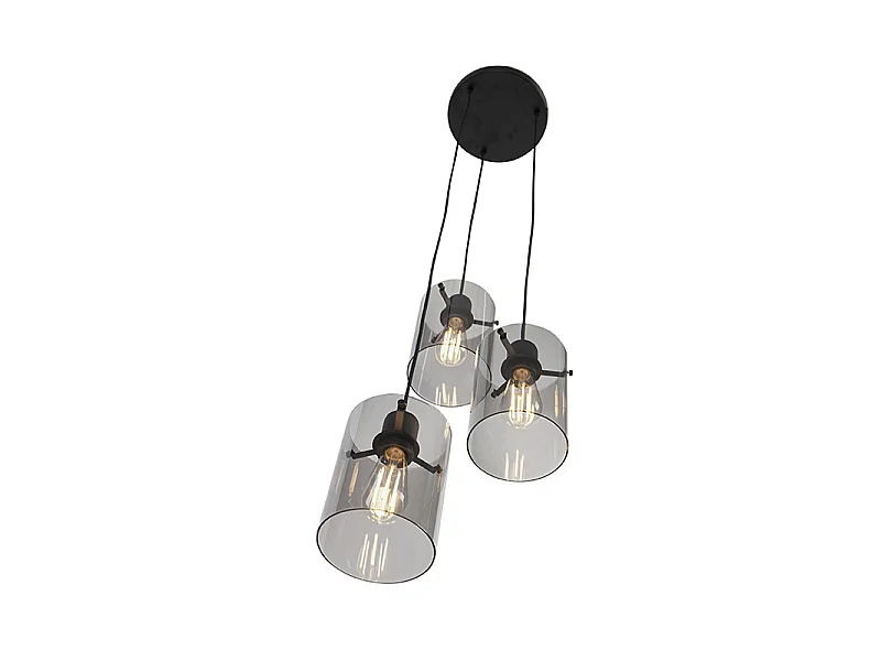 Suspension design noire avec verre fumé 3 lumières - Dome
