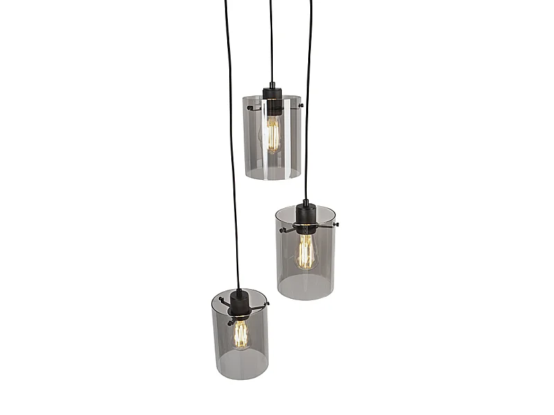 Suspension design noire avec verre fumé 3 lumières - Dome
