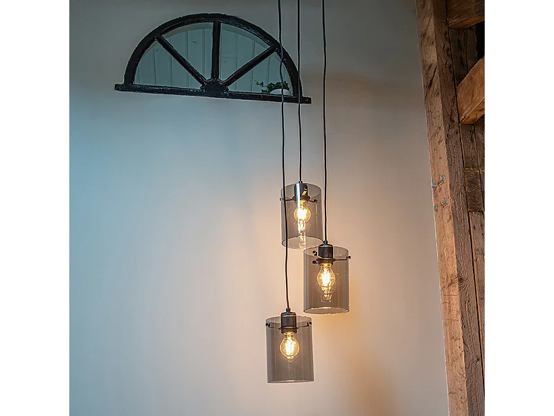 Suspension design noire avec verre fumé 3 lumières - Dome