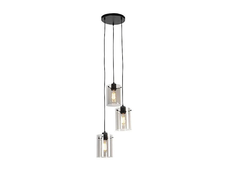 Suspension design noire avec verre fumé 3 lumières - Dome