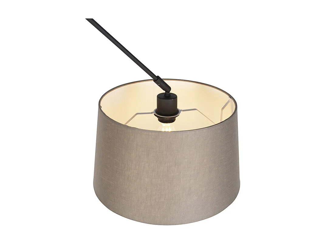 Suspension noire avec abat-jour en lin taupe 35 cm - Blitz