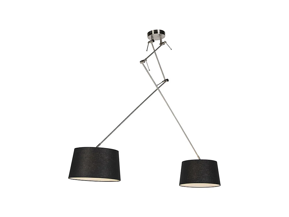 Suspension avec abat-jour en lin noir 35 cm - Acier Blitz II
