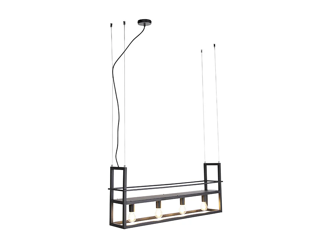 Suspension industrielle noire avec support 4 lumières - Cage Rack