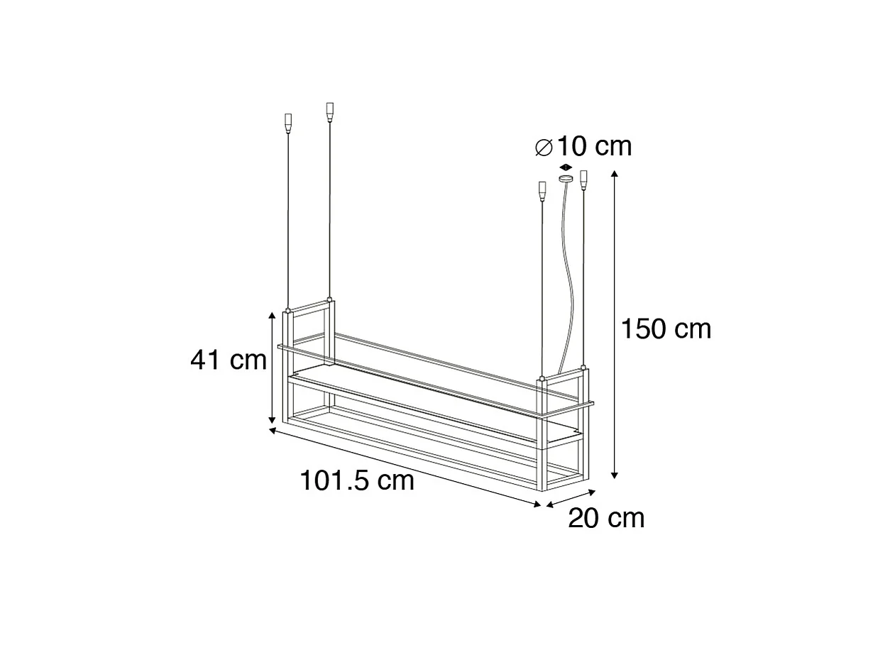 Suspension industrielle noire avec support 4 lumières - Cage Rack
