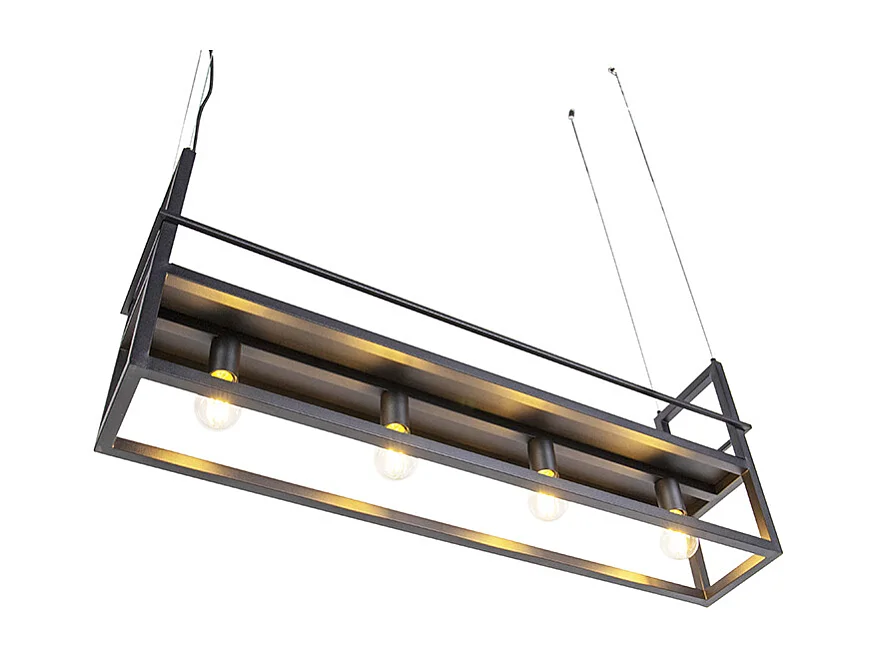 Suspension industrielle noire avec support 4 lumières - Cage Rack