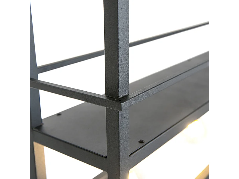 Suspension industrielle noire avec support 4 lumières - Cage Rack