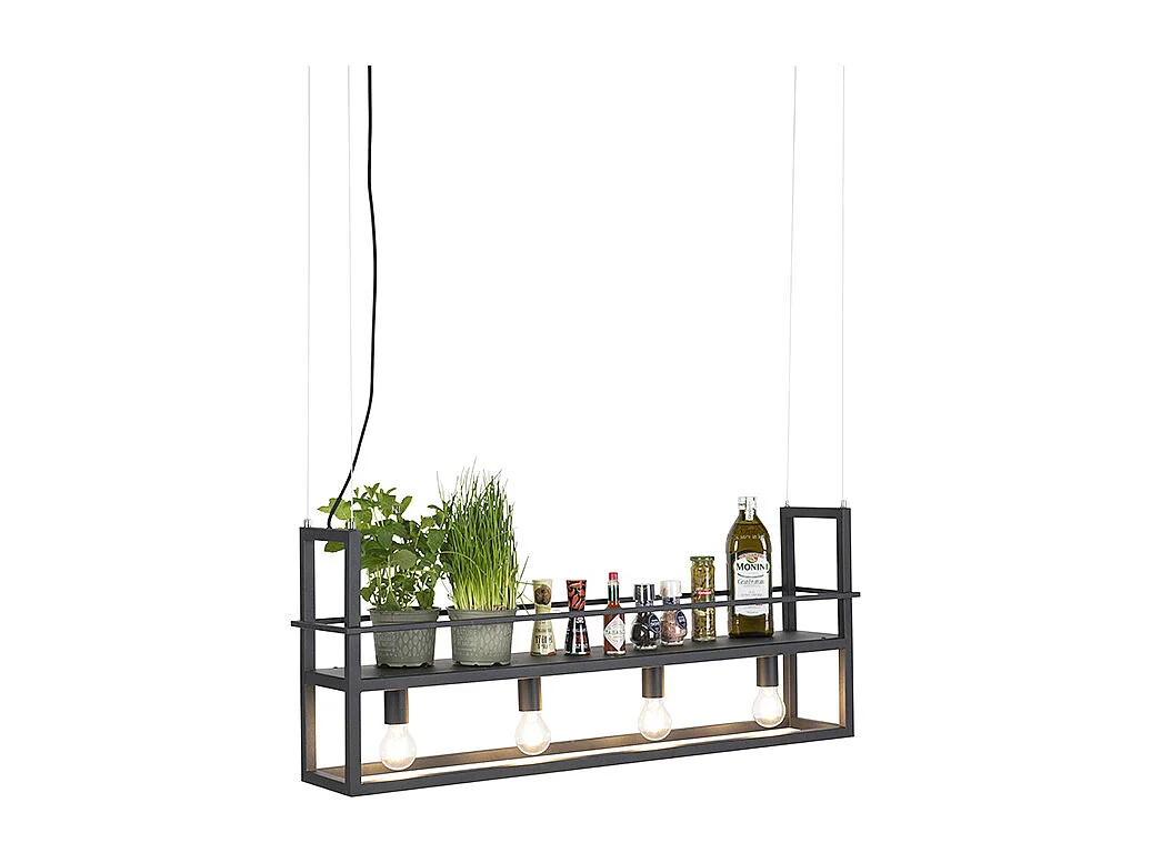 Suspension noire avec étagère 4 lumières - Cage Rack
