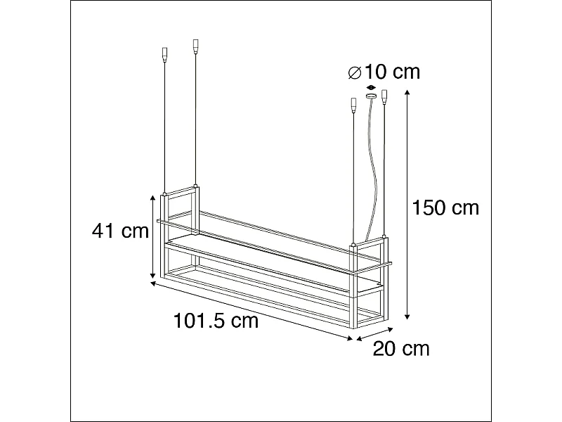 Suspension noire avec étagère 4 lumières - Cage Rack