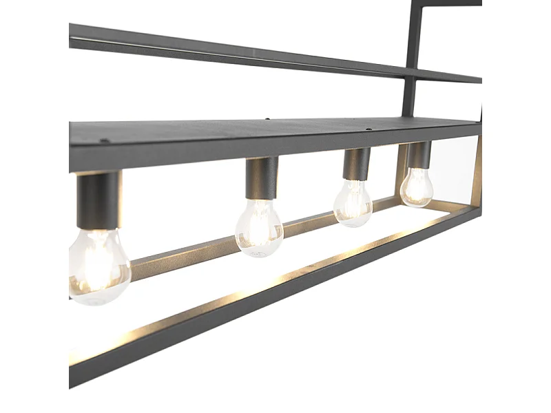 Suspension noire avec étagère 4 lumières - Cage Rack