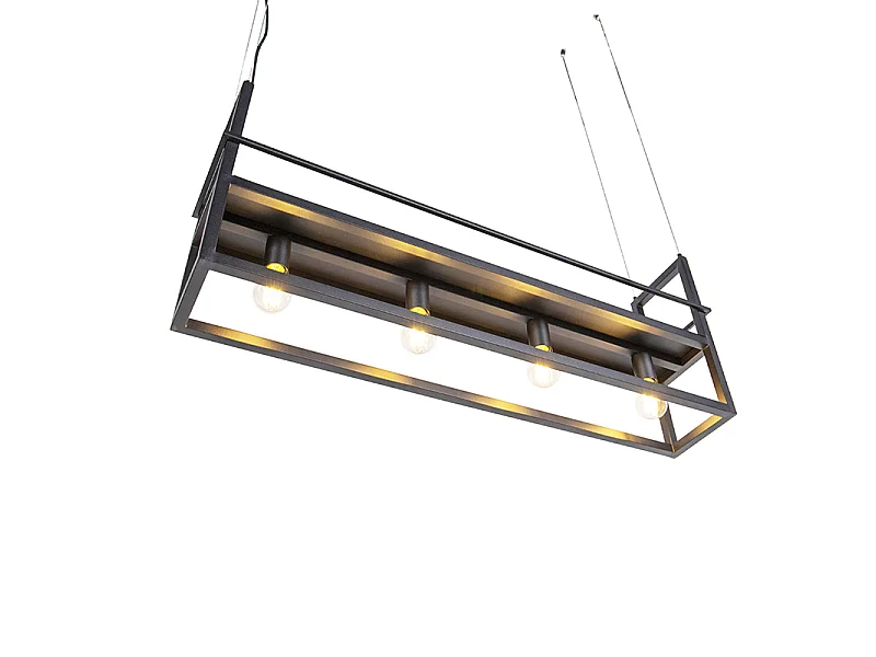Suspension noire avec étagère 4 lumières - Cage Rack