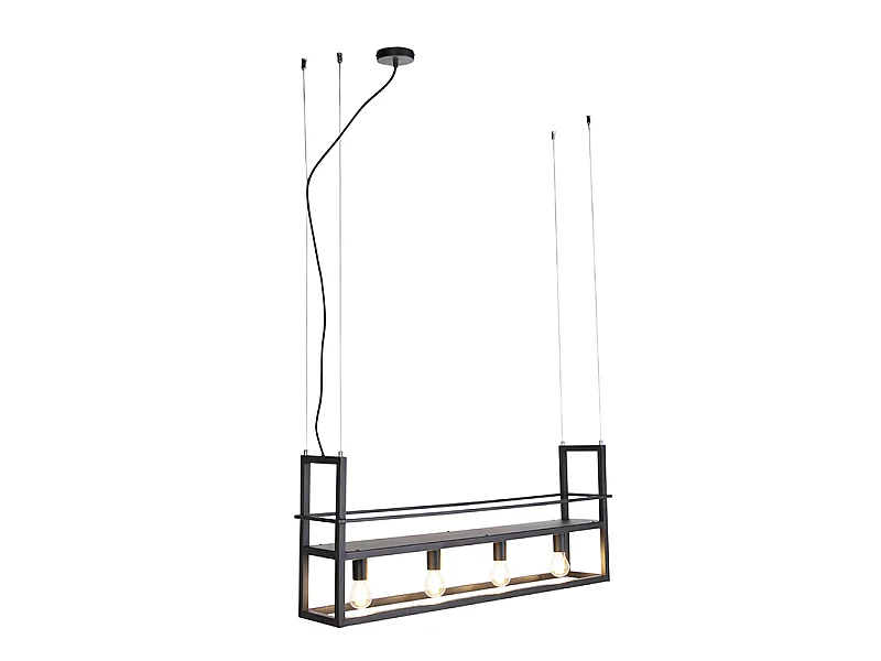 Suspension noire avec étagère 4 lumières - Cage Rack