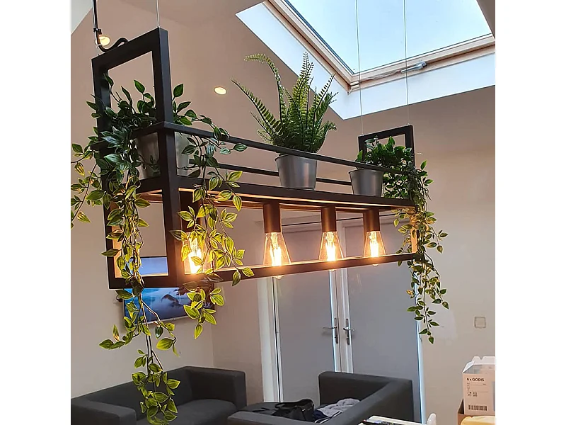 Suspension noire avec étagère 4 lumières - Cage Rack