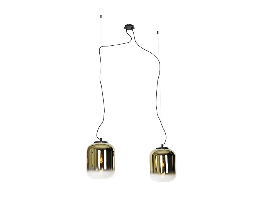 Suspension design noire avec verre doré 2 lumières - Bliss