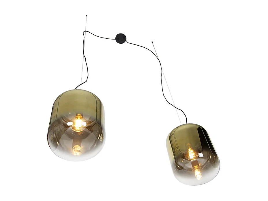 Suspension design noire avec verre doré 2 lumières - Bliss