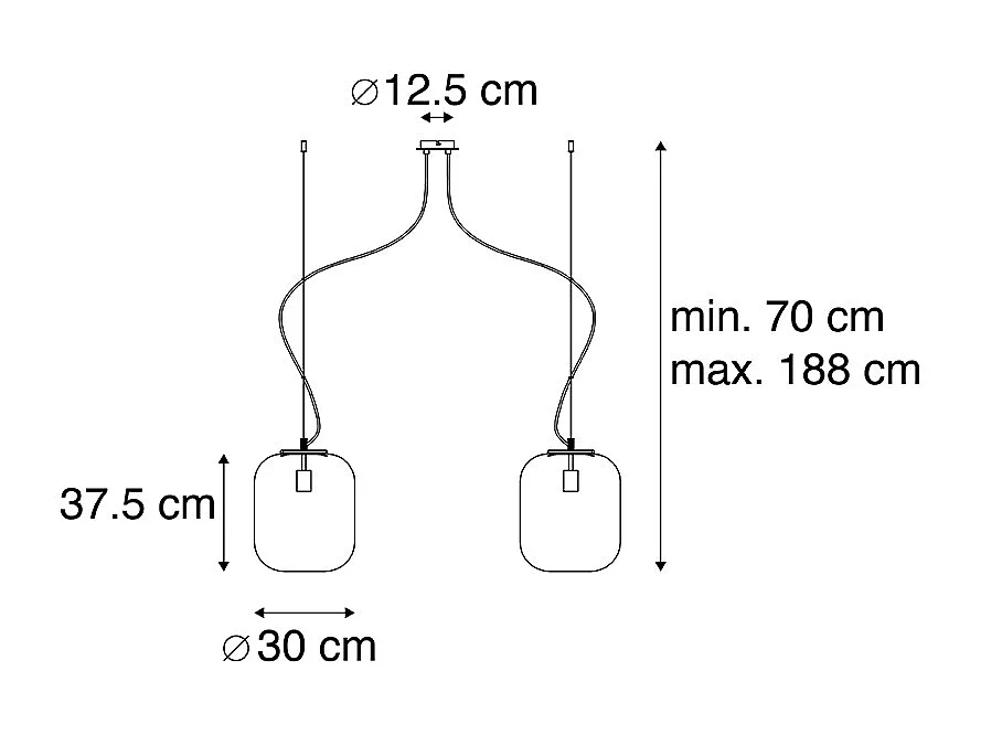 Suspension design noire avec verre doré 2 lumières - Bliss
