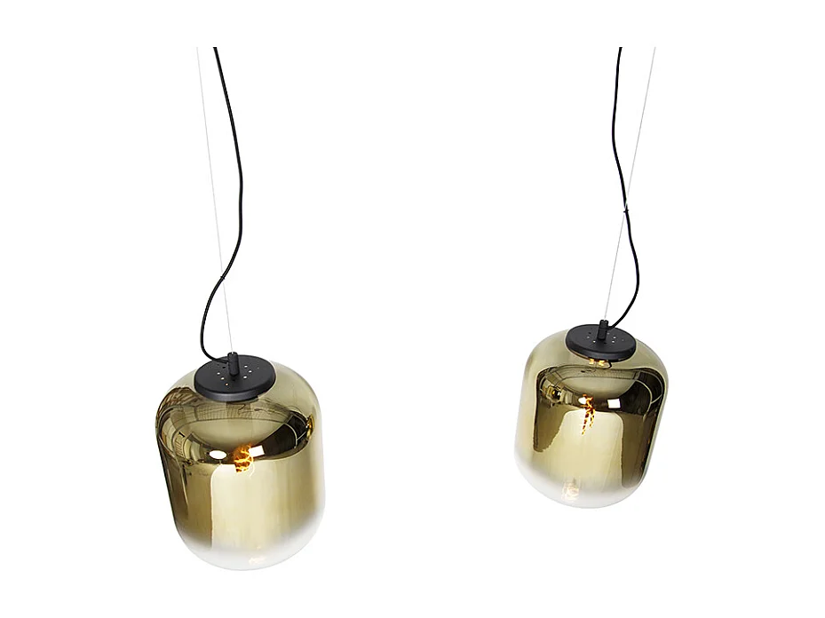 Suspension design noire avec verre doré 2 lumières - Bliss
