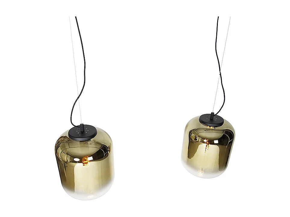 Suspension design noire avec verre doré 2 lumières - Bliss