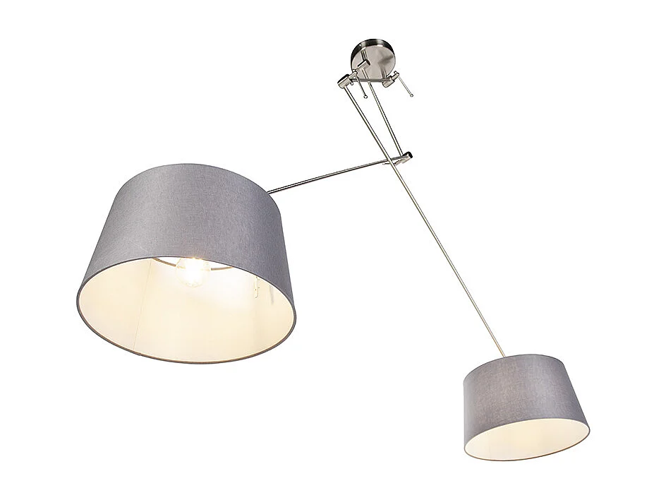 Suspension avec abat-jour en lin gris foncé 35 cm - Acier Blitz II