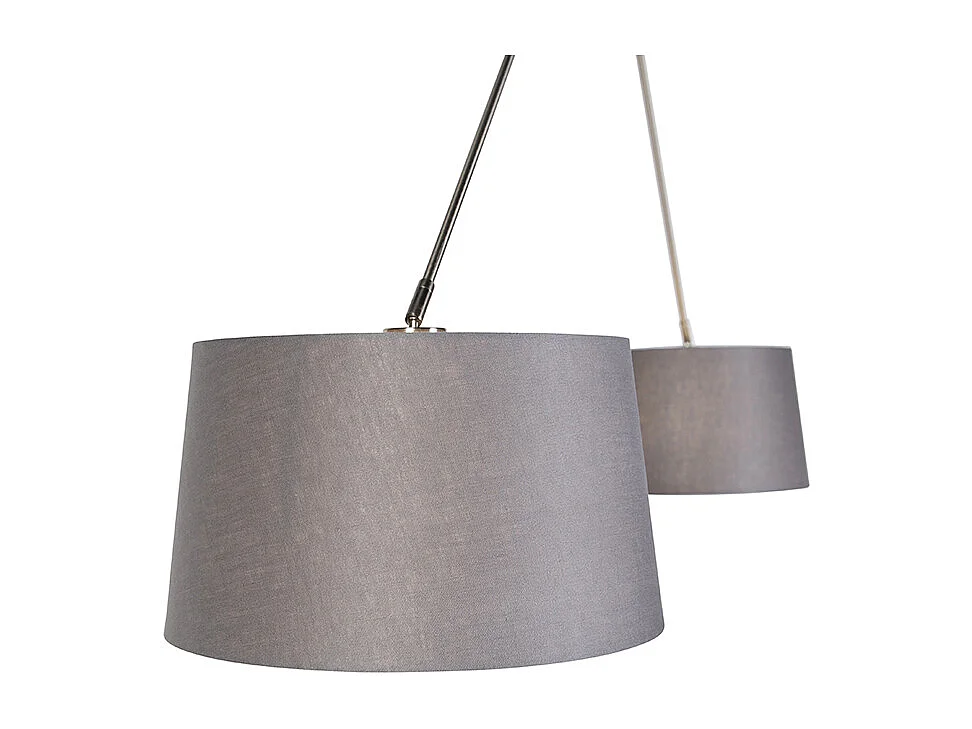 Suspension noire avec abat-jour en lin gris foncé 35 cm 2 lumières - Blitz