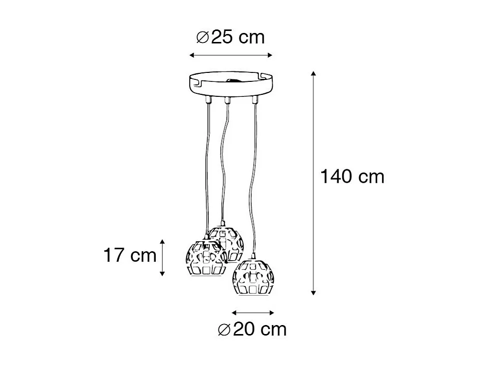Suspension industrielle noire ronde 3 lumières - Bobby