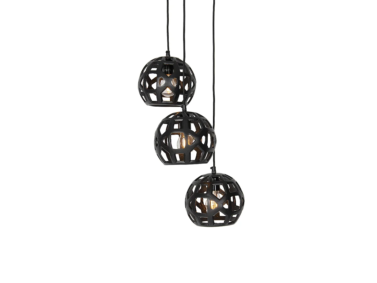 Suspension industrielle noire ronde 3 lumières - Bobby