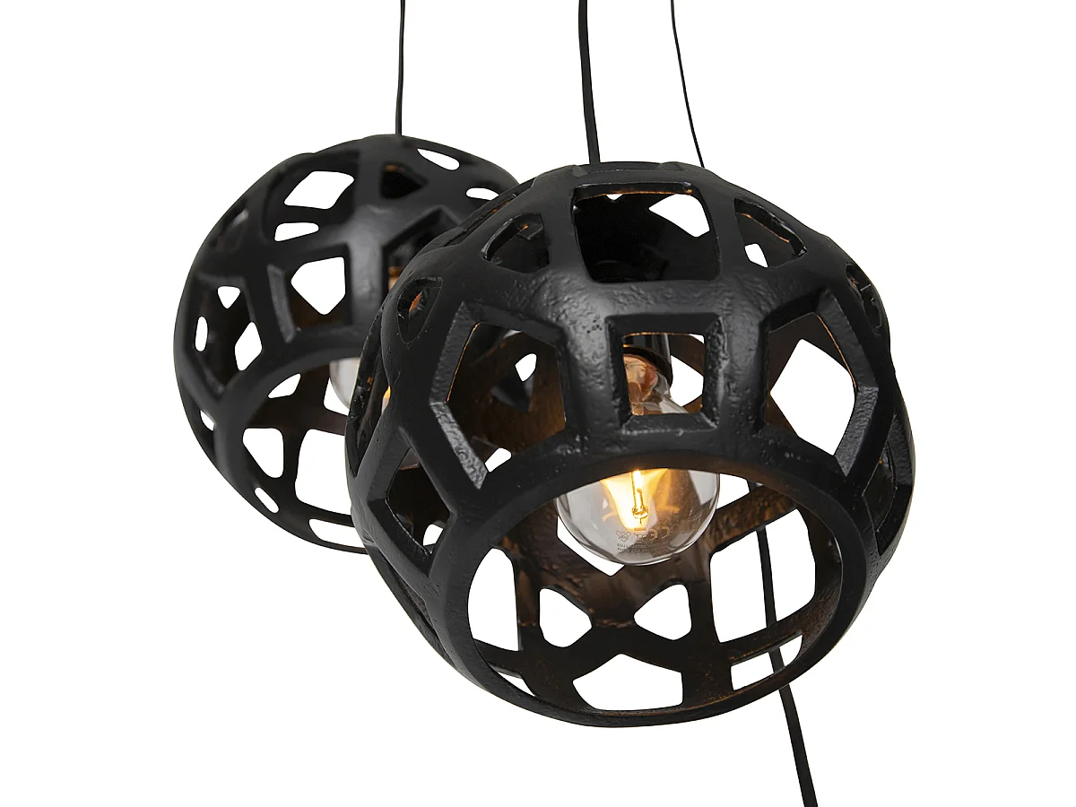 Suspension industrielle noire ronde 3 lumières - Bobby