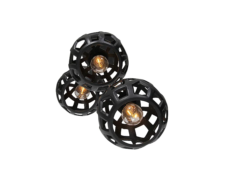 Suspension industrielle noire ronde 3 lumières - Bobby
