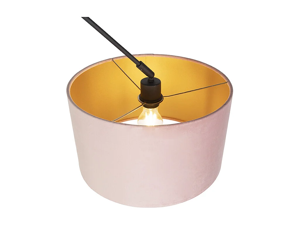 Suspension avec abat-jour en velours vieux rose avec or 35 cm - Blitz I noir