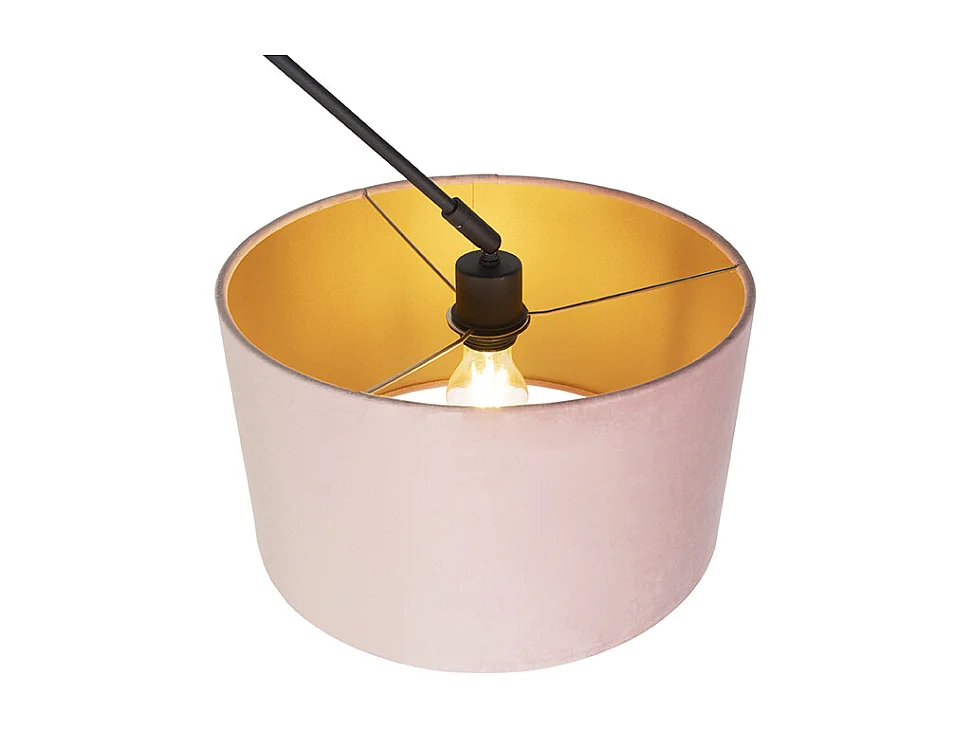 Suspension noire avec abat-jour en velours rose poudré et or 35 cm - Blitz