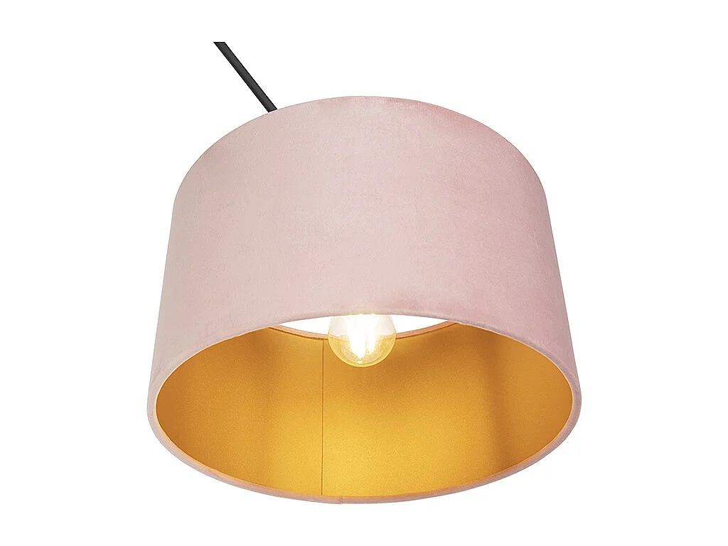 Suspension noire avec abat-jour en velours rose poudré et or 35 cm - Blitz