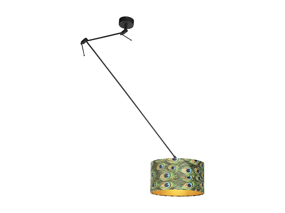 Suspension noire avec abat-jour en velours paon doré 35 cm - Blitz