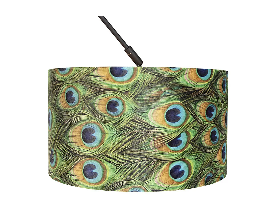 Suspension noire avec abat-jour en velours paon doré 35 cm - Blitz