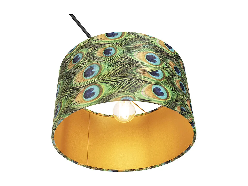 Suspension noire avec abat-jour en velours paon doré 35 cm - Blitz