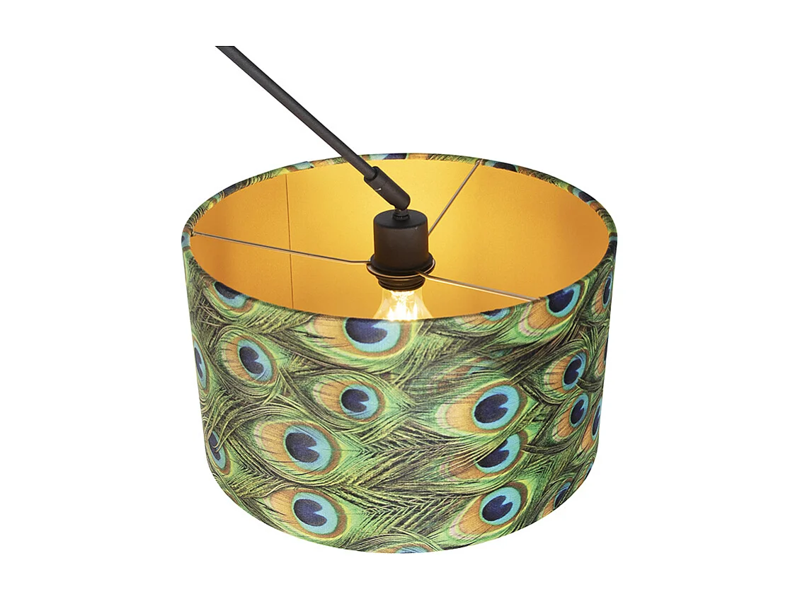 Suspension noire avec abat-jour en velours paon doré 35 cm - Blitz