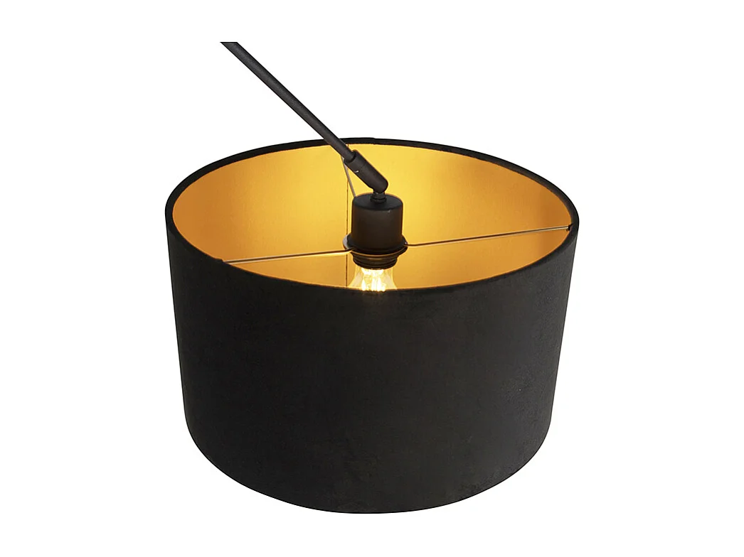 Suspension noire avec abat-jour en velours noir et or 35 cm - Blitz
