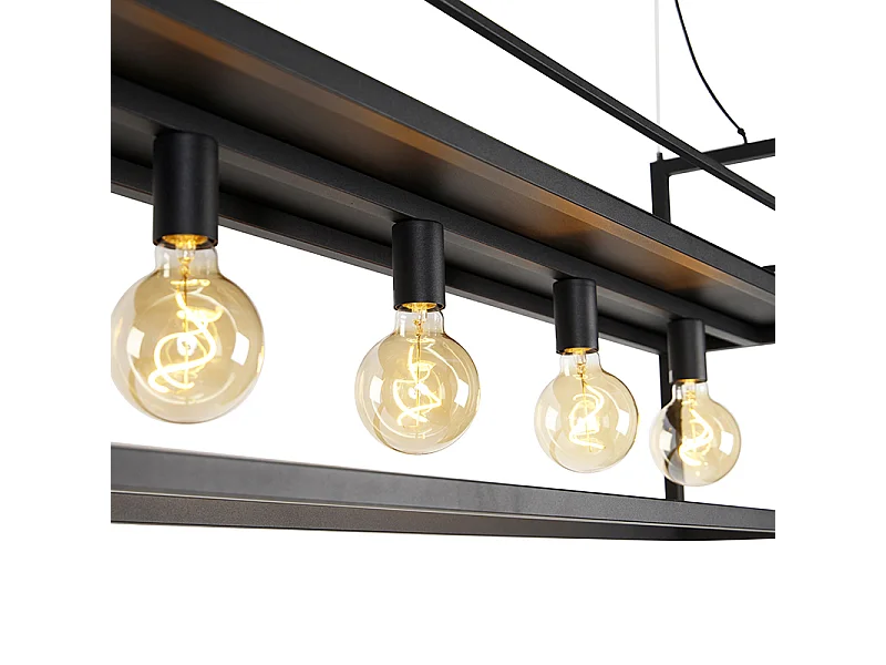 Suspension industrielle noire avec support grand 4 lumières - Cage Rack