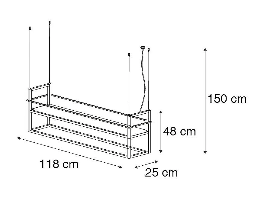 Suspension industrielle noire avec support grand 4 lumières - Cage Rack