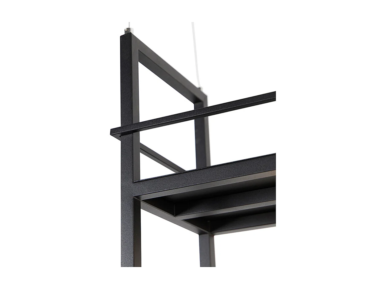 Suspension industrielle noire avec support grand 4 lumières - Cage Rack