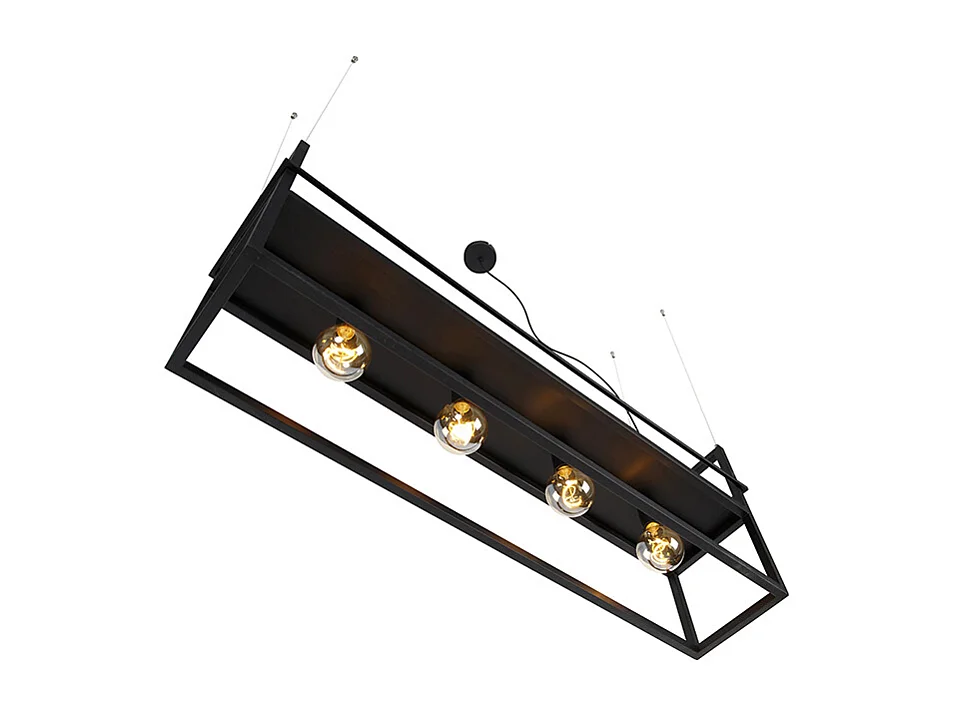 Suspension industrielle noire avec support grand 4 lumières - Cage Rack