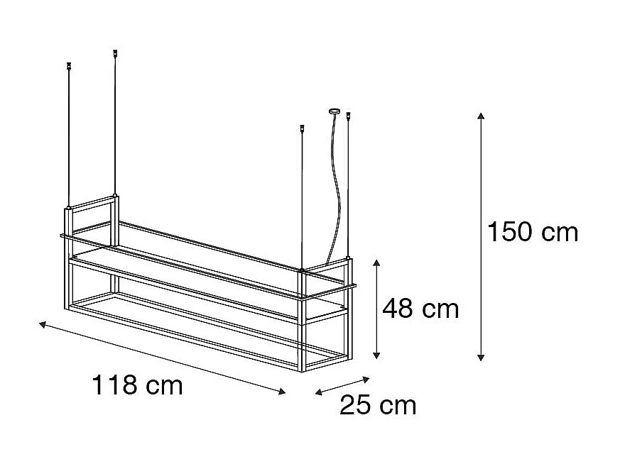 Suspension industrielle noire avec étagère grande 4 lumières - Cage Rack