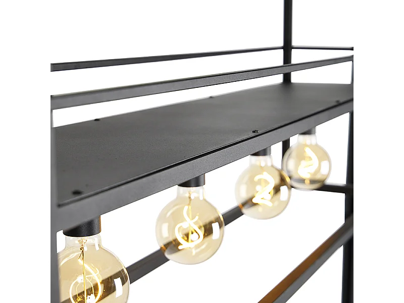 Suspension industrielle noire avec étagère grande 4 lumières - Cage Rack