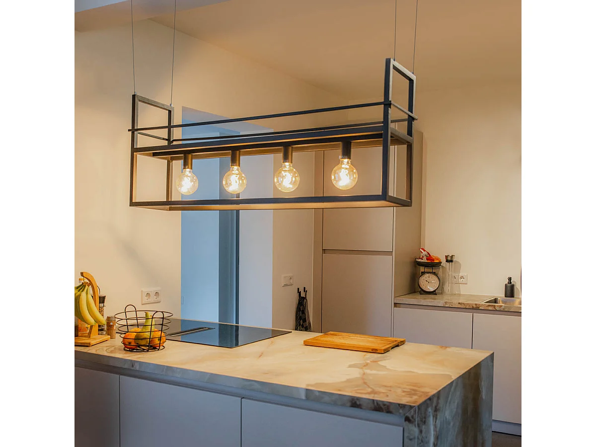 Suspension industrielle noire avec étagère grande 4 lumières - Cage Rack