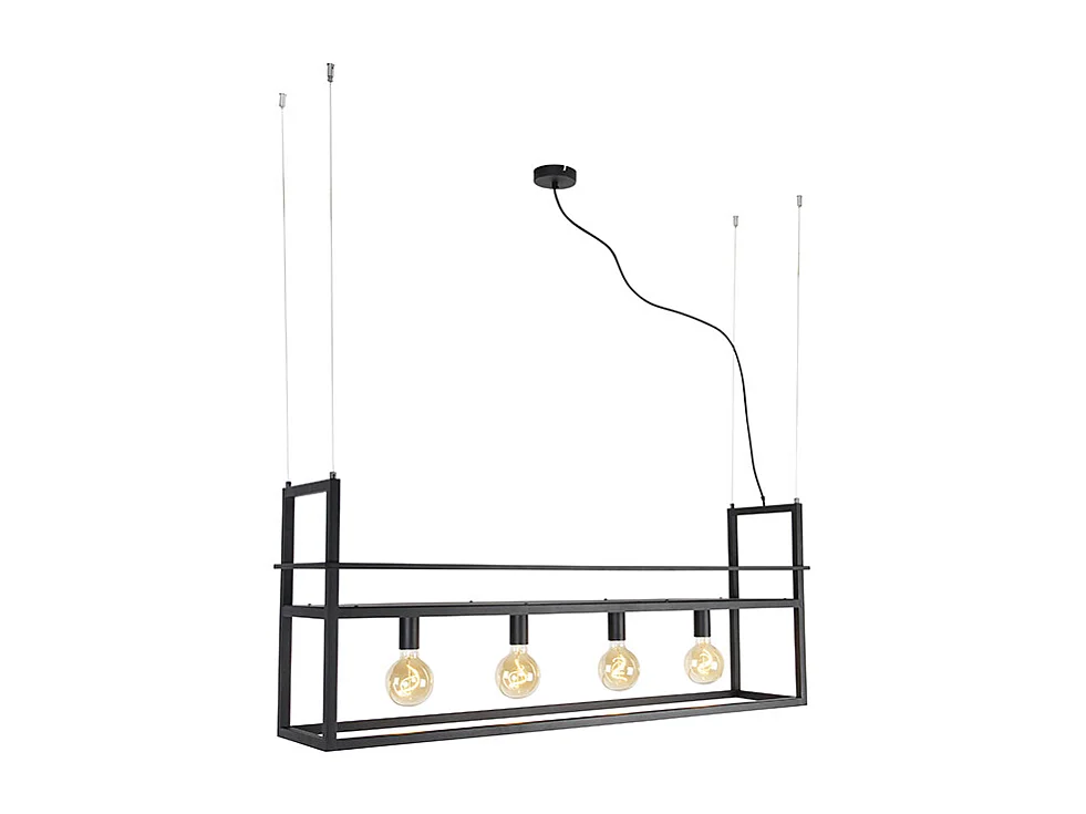 Suspension industrielle noire avec étagère grande 4 lumières - Cage Rack