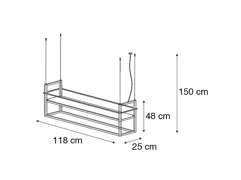 Suspension industrielle noire avec étagère grande 4 lumières - Cage Rack