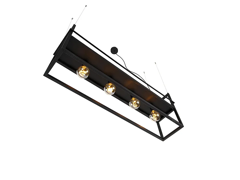 Suspension industrielle noire avec étagère grande 4 lumières - Cage Rack