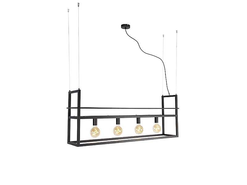 Suspension industrielle noire avec étagère grande 4 lumières - Cage Rack