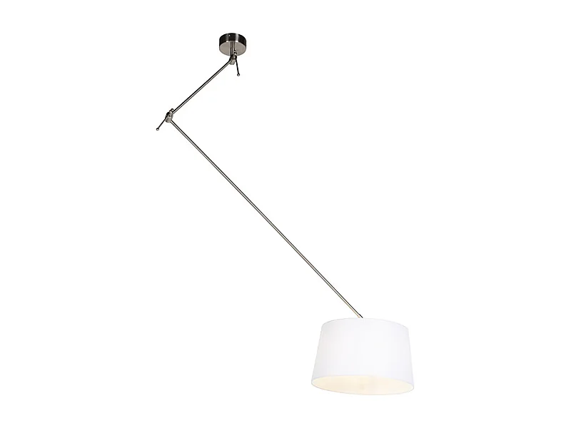 Suspension avec abat-jour en lin blanc 35 cm - Acier Blitz I