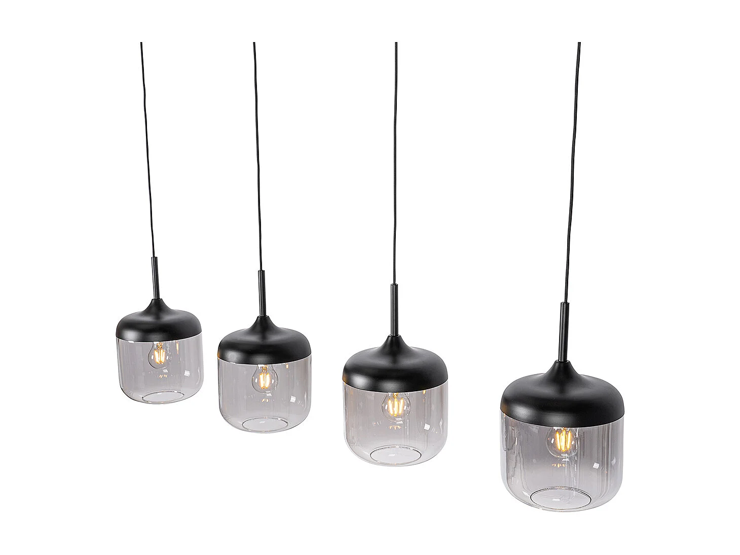 Suspension design noire avec or et verre fumé 4 lumières - Kyan