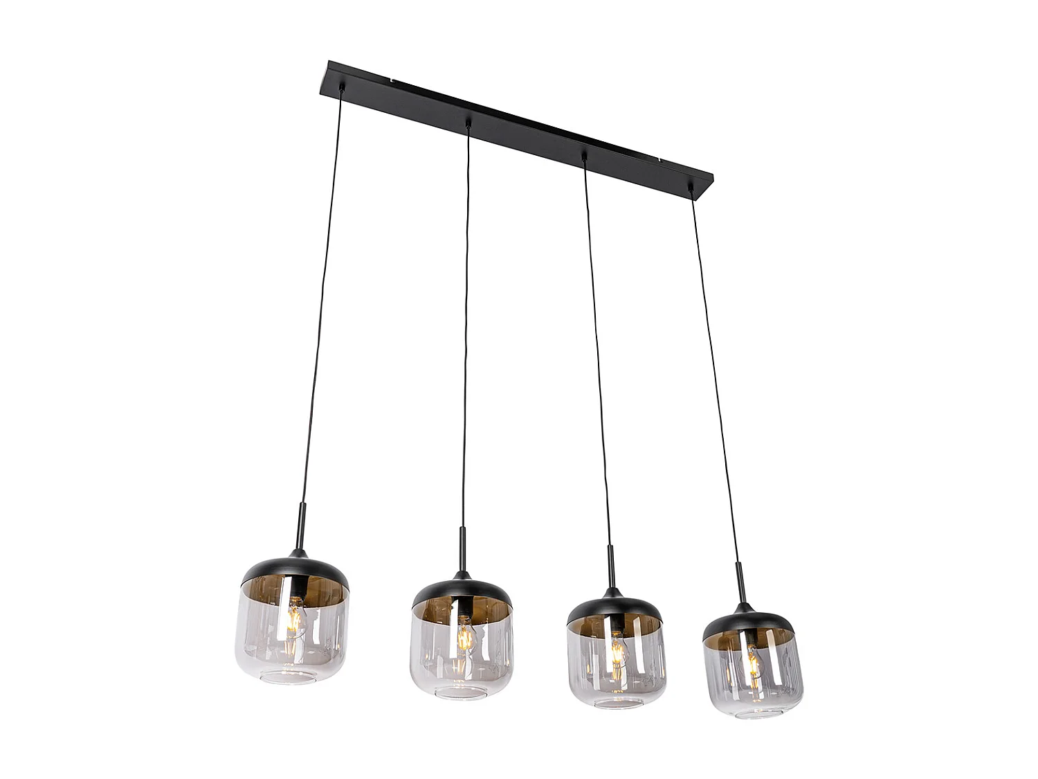 Suspension design noire avec verre doré et fumé 4 lumières - Kyan