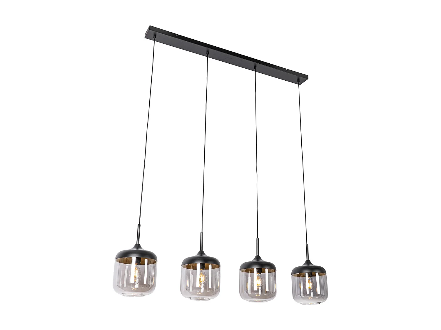 Suspension design noire avec verre doré et fumé 4 lumières - Kyan